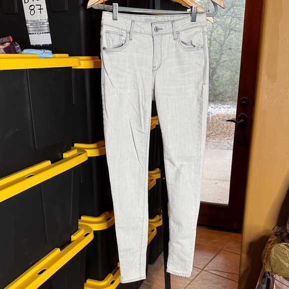 Old Navy Denim - Old Navy Mid-Rise Rockstar Distressed Light Gray & White Jeans Size 2